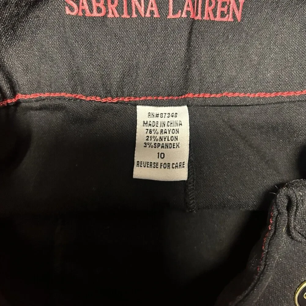Sabrina Lauren Black Pencil Skirt Size 10 High Waist Button Front Career Stretch